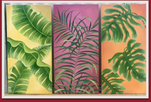 "Tropical Foliage", 20 x 46 each  -commisioned for a private residence for a long hallway