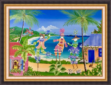 "Carnival" (Moko Jumbies), 20 x 36 -commissioned by a Caribbean fan living on the mainland